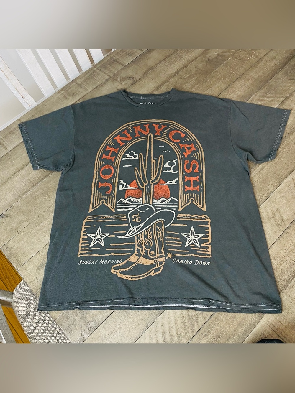 Johnny Cash Sunday Morning Coming Down Charcoal Graphic Tee - Size Small